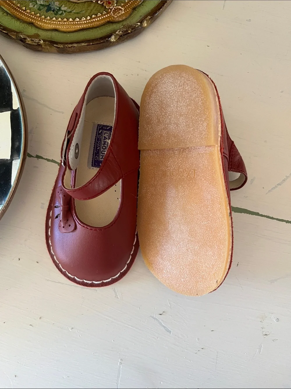 L'Amour Burgundy Leather Mary Jane Baby & Walker Shoes